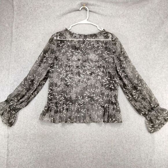Lulu's Whispering Winds Top Wmns M Gray Floral Embroidered Long Sleeve Sheer - Picture 7 of 12